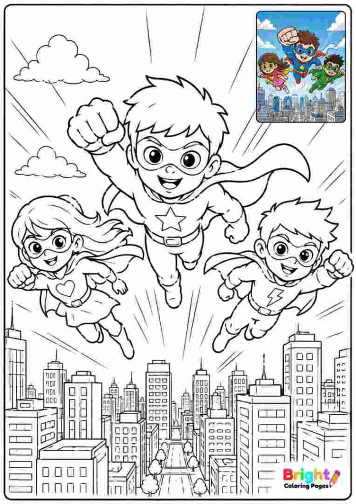 Superhero Flying Over a City