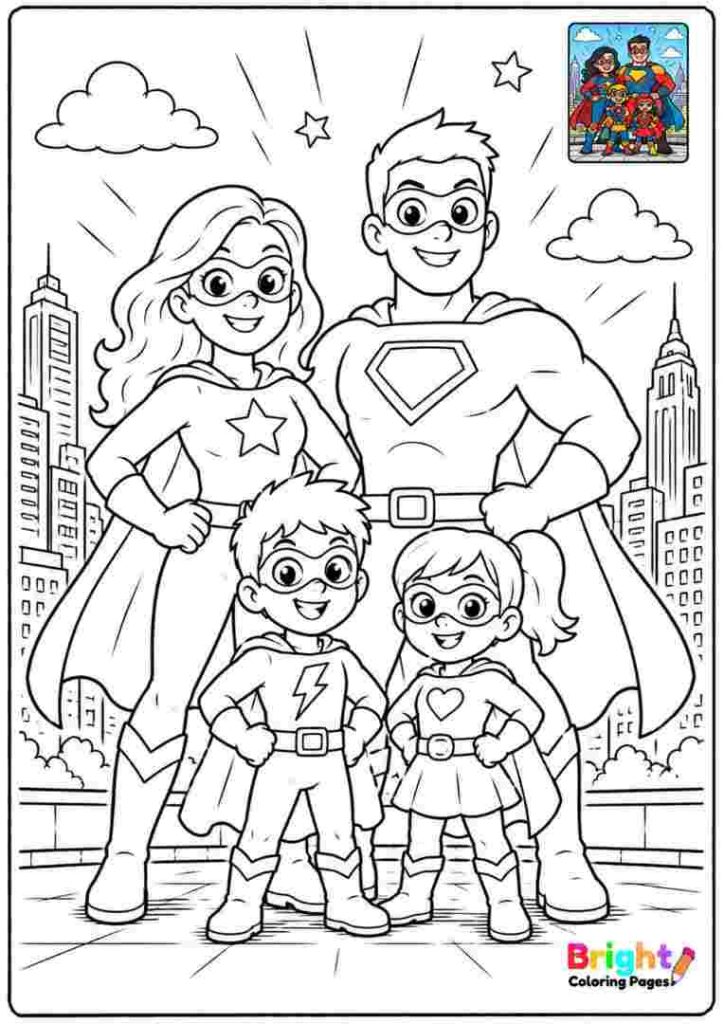 Superhero Family coloring page 