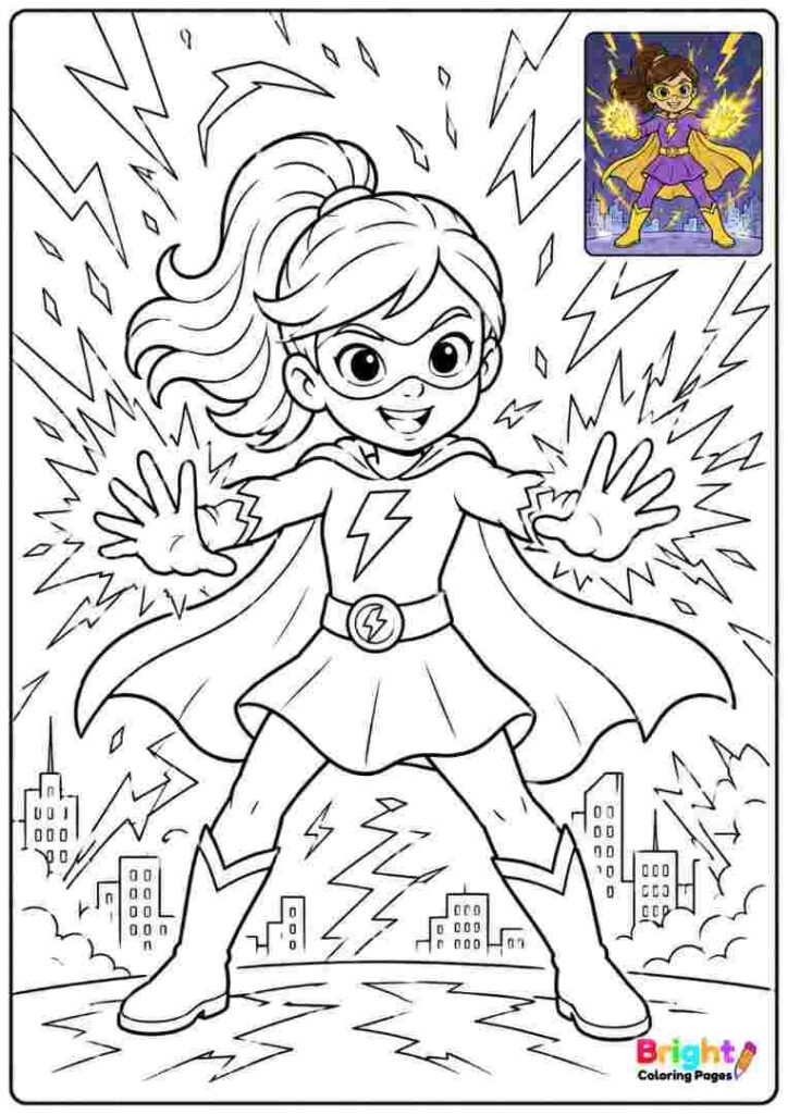 Superhero with Lightning Powers coloring page for kids 