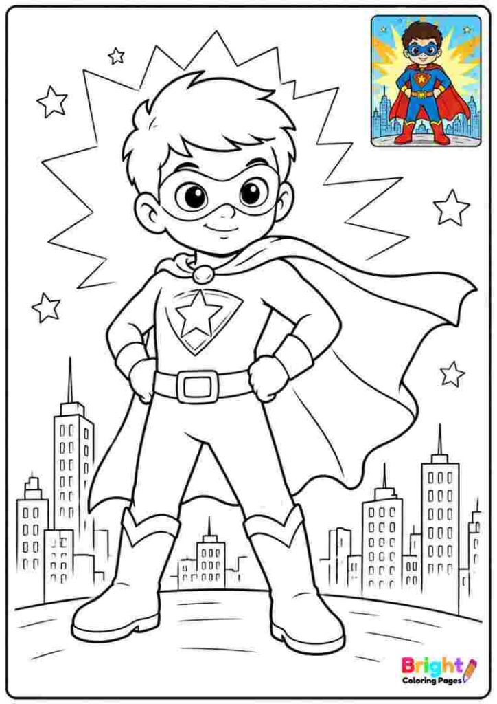 Superhero Wearing a Mask coloring page for kids 