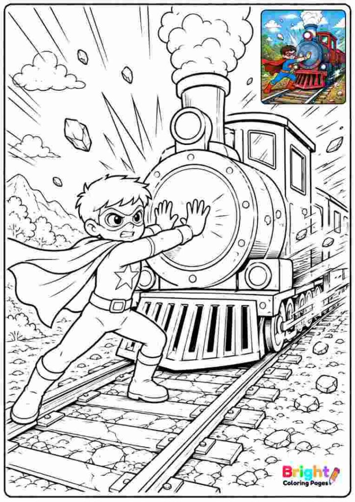 Superhero Stopping a Runaway Train 