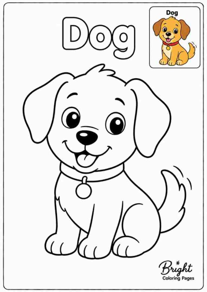 Kindergarten coloring page with a dog.