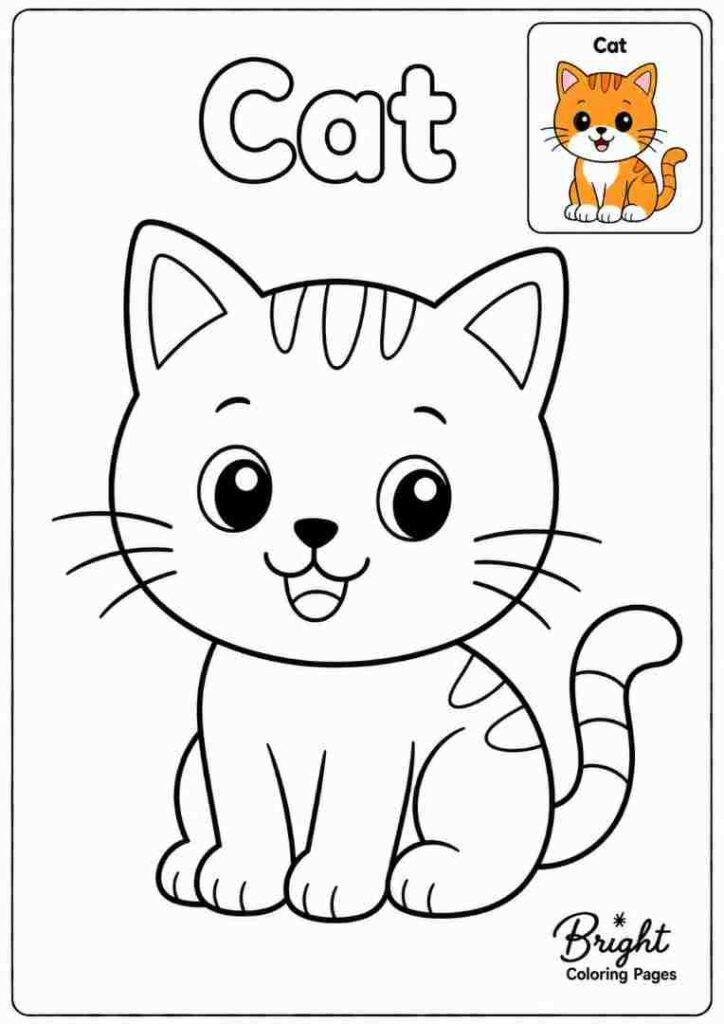 Coloring page for kindergarten showing a cat.