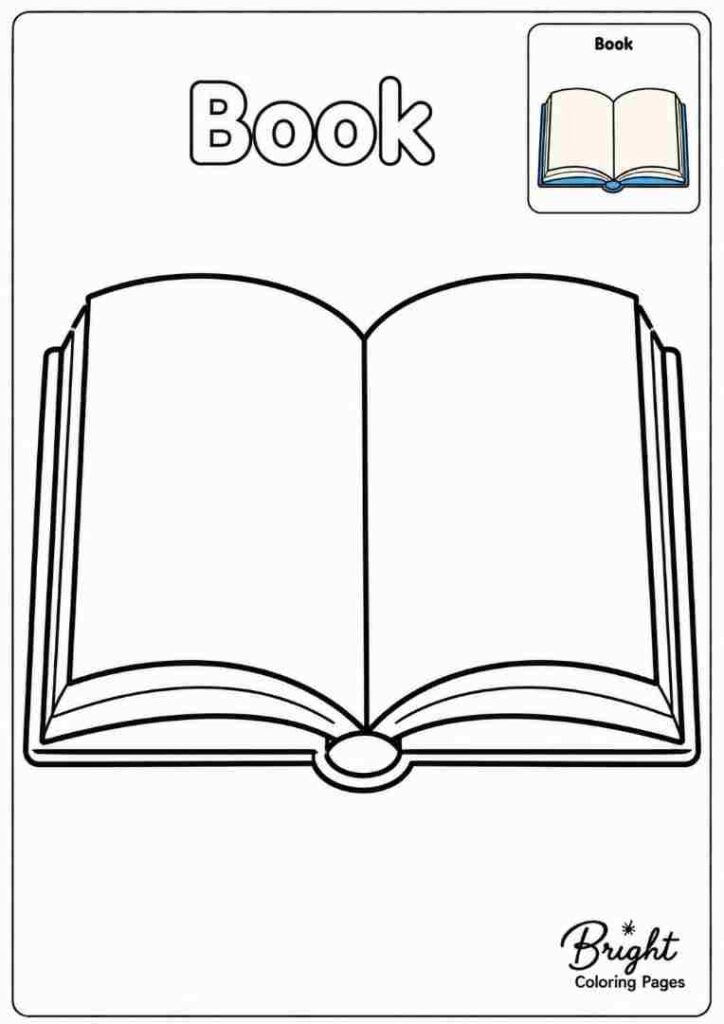 Coloring page for kindergarten showing a book for reading time.