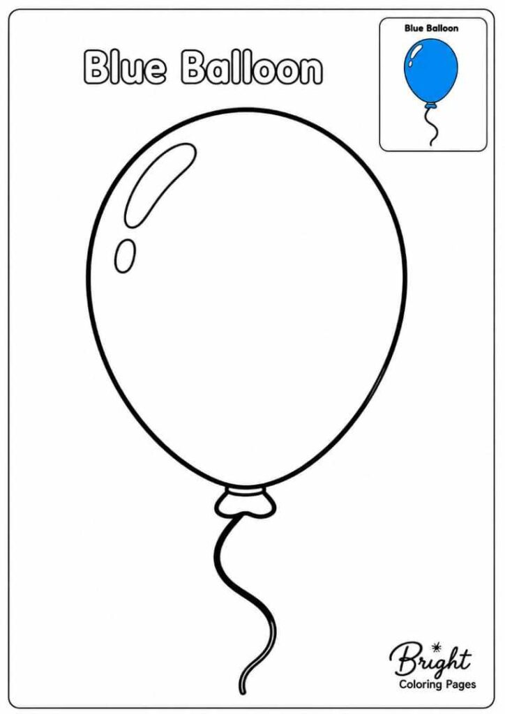 Kindergarten coloring page with a balloon for learning the color blue.