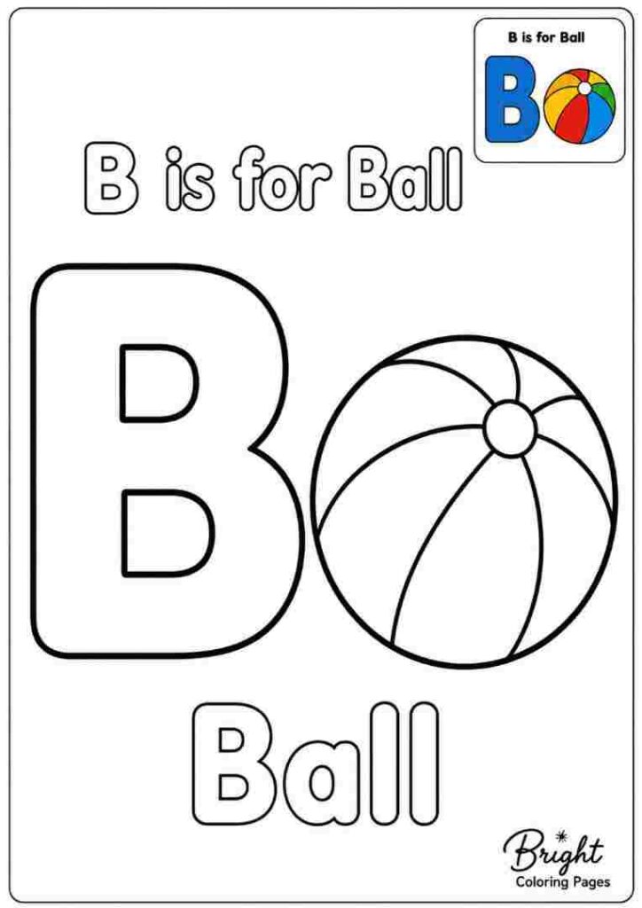 Coloring page for kindergarten with the letter B and a ball.