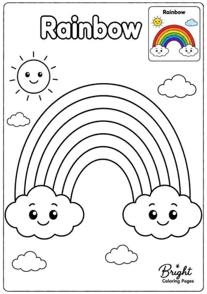 Kindergarten coloring page showing a rainbow.