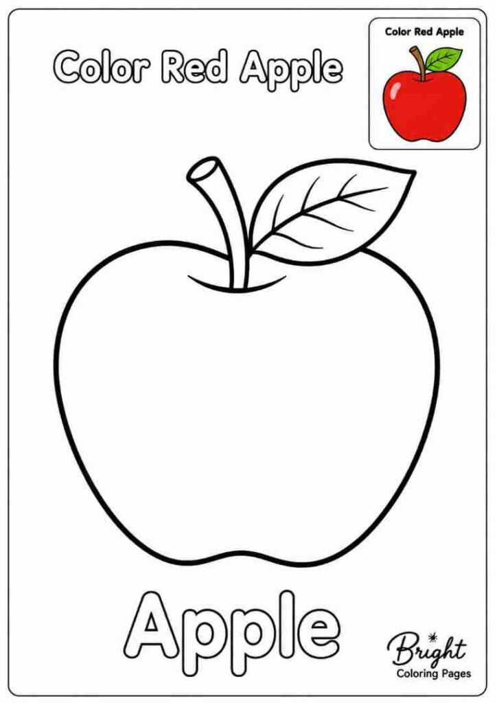 A kindergarten coloring page of an apple for learning colors.