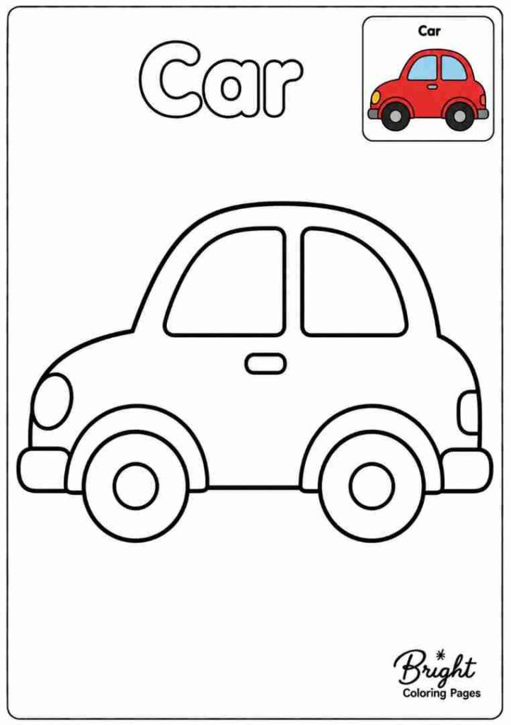 Coloring page for kindergarten showing a car.