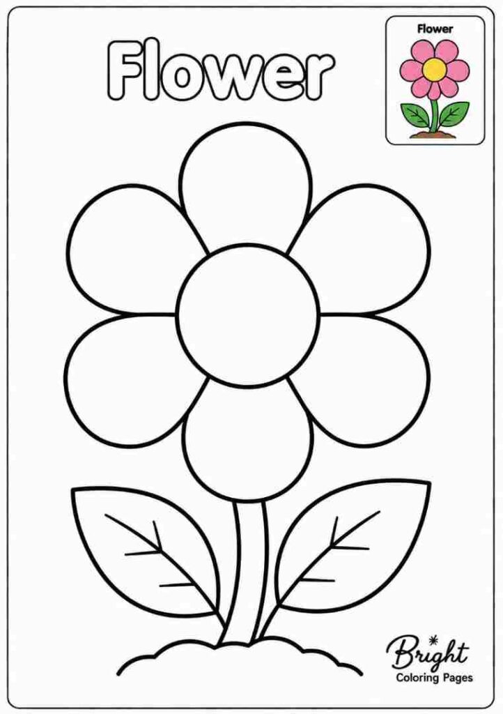 Coloring page for kindergarten showing a flower.