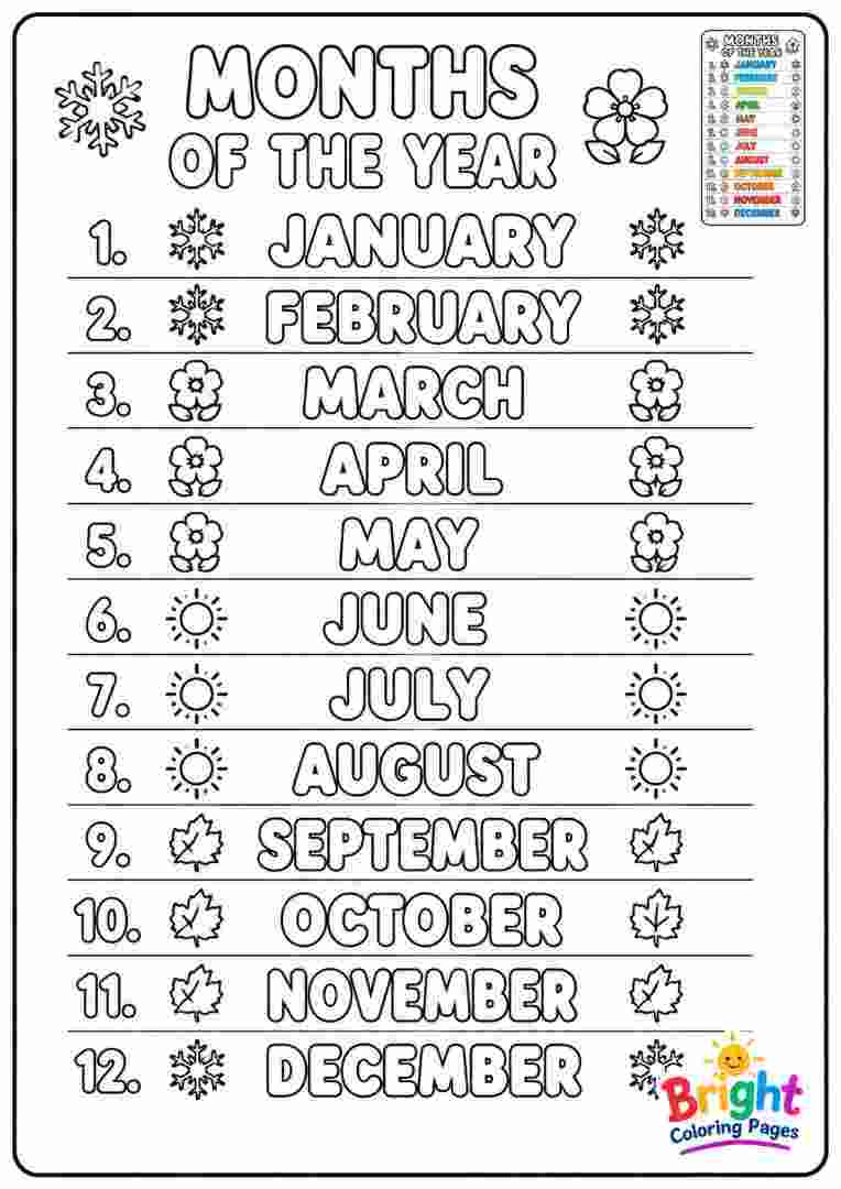 Months of the Year Coloring Pages for Kids