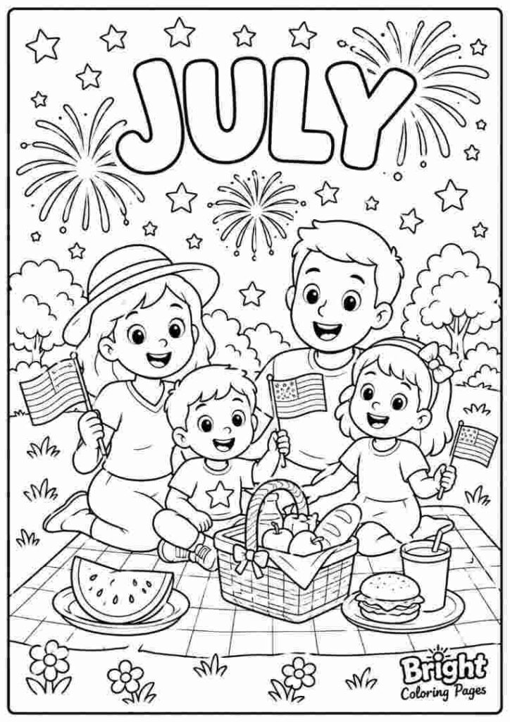 July Coloring Page for kids
