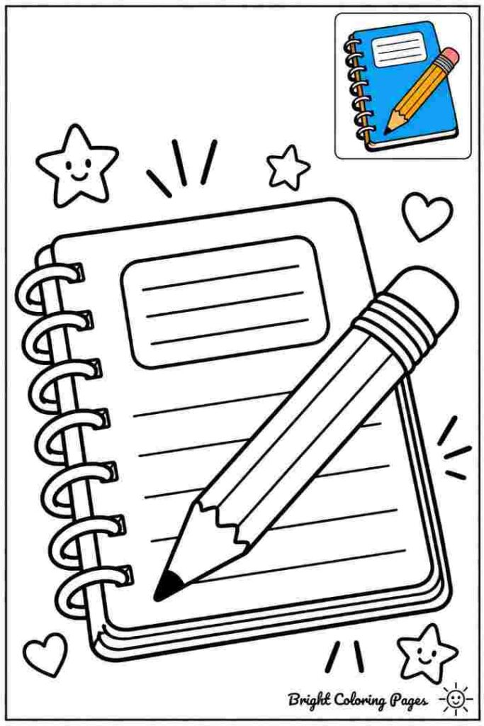 Pencil and Notebook Coloring Page for kids