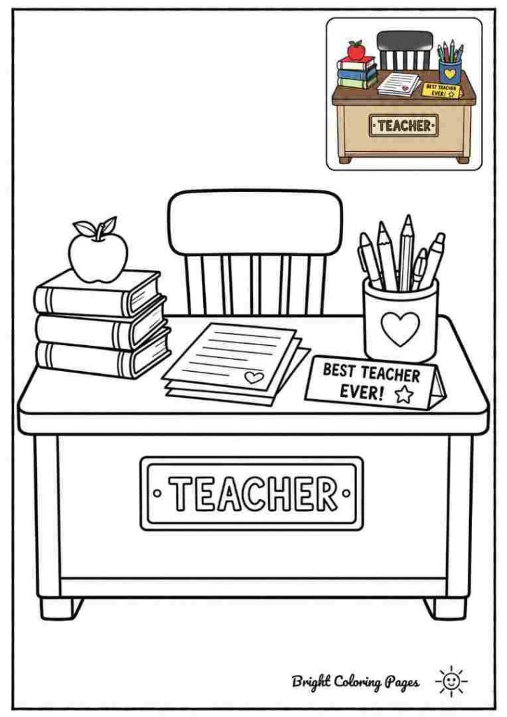 Teacher’s Desk Coloring Page