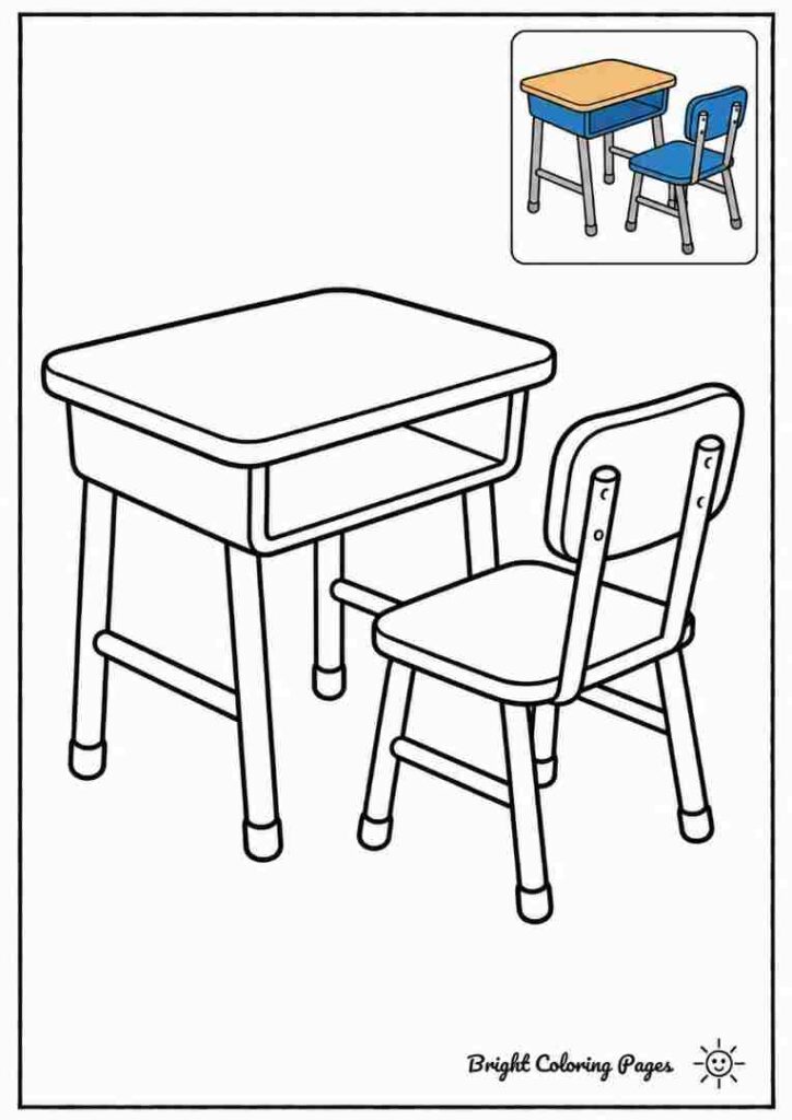 Desk and Chair Coloring Page for kids