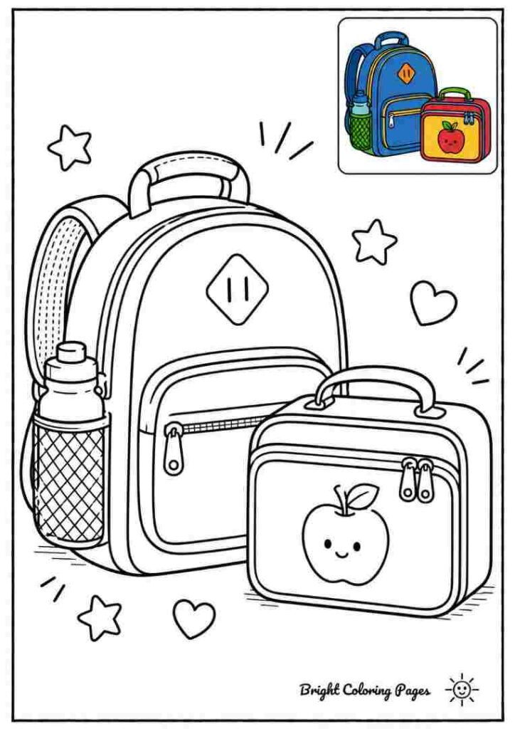 Backpack and Lunch Box Coloring Page for kids