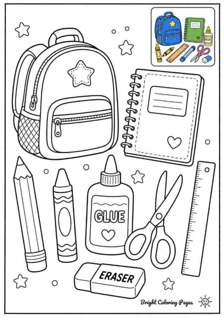 Complete School Supplies Set Coloring Page