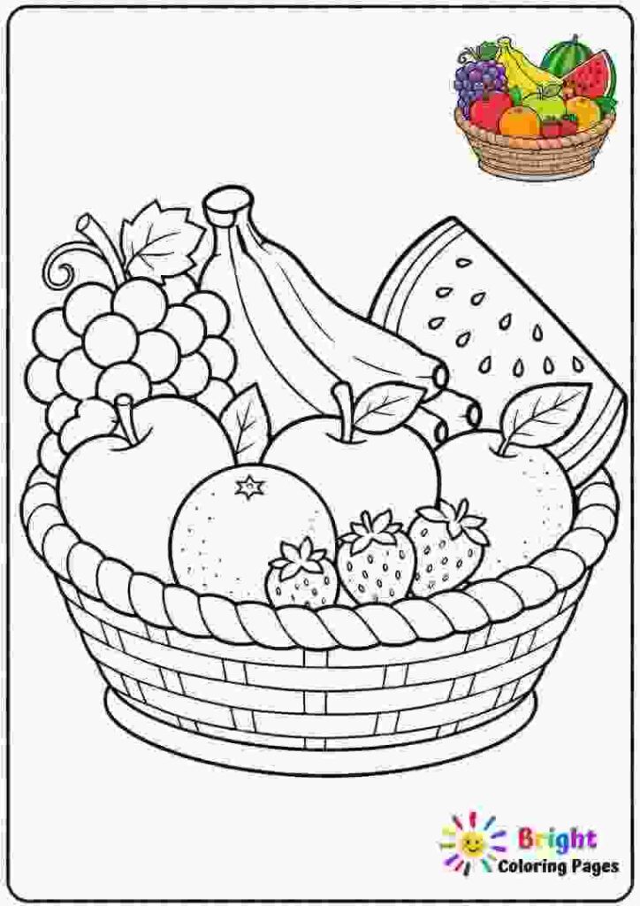 Mixed Fruit Basket Coloring Page