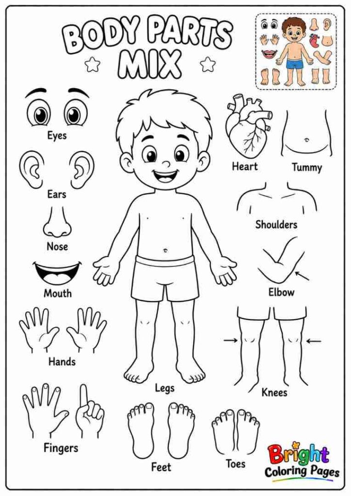 Body Parts Mix Coloring Page