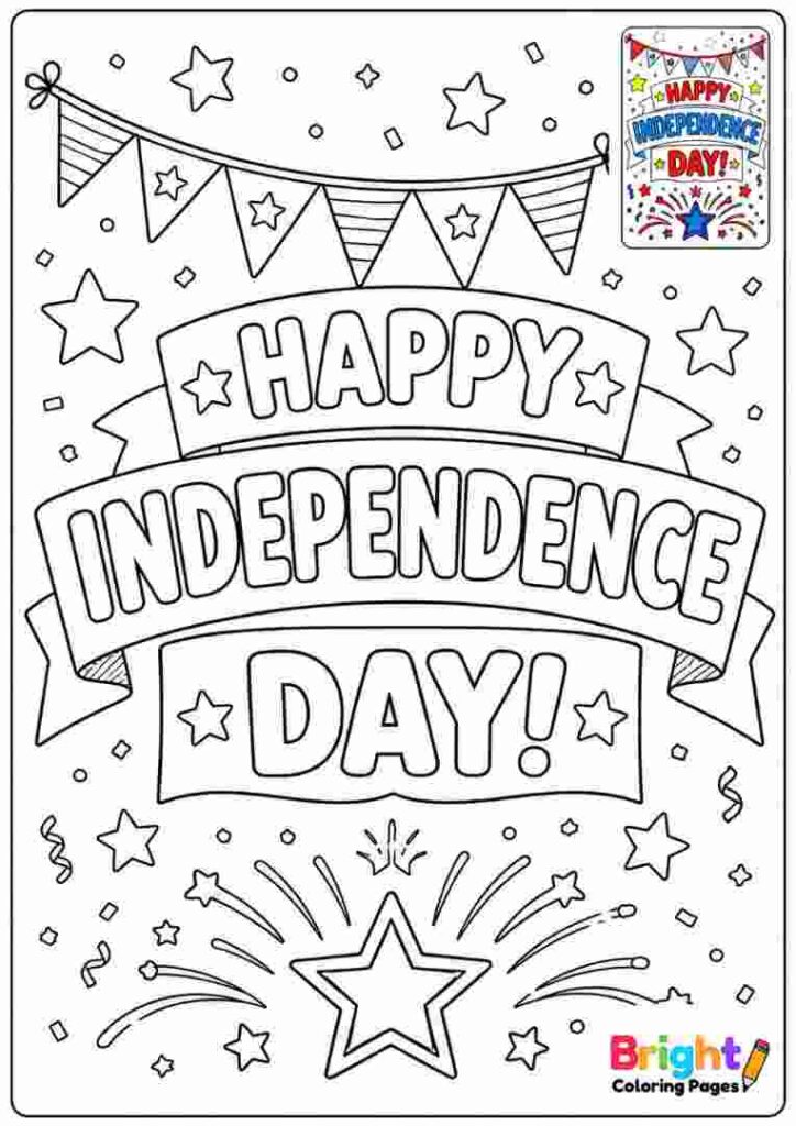 Happy Independence Day Banner Coloring Page