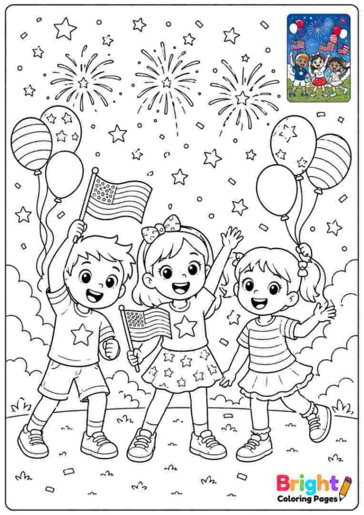 Happy Children Celebrating coloring page 