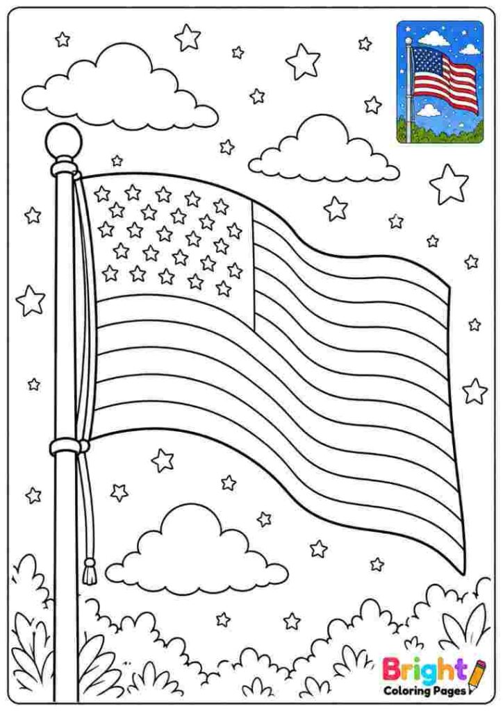 Flag Waving in the Wind coloring page for kids 
