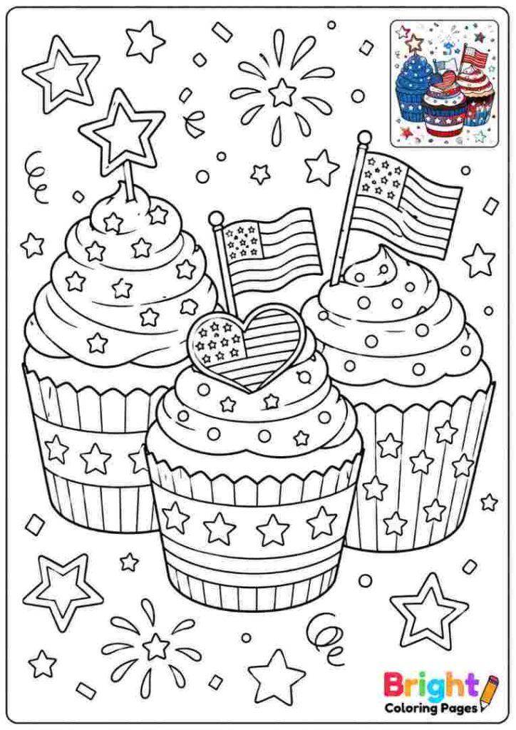 Patriotic Cupcakes Coloring Page