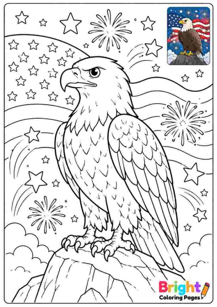 Eagle and Stars Coloring Page 