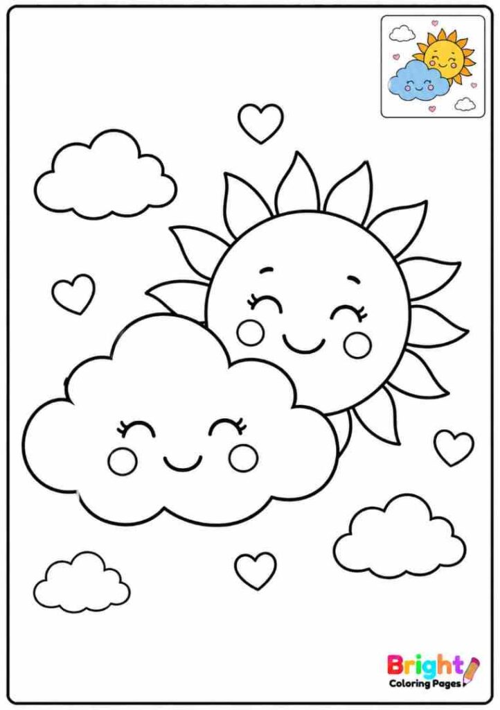 Calm Cloud and Sun Coloring Page