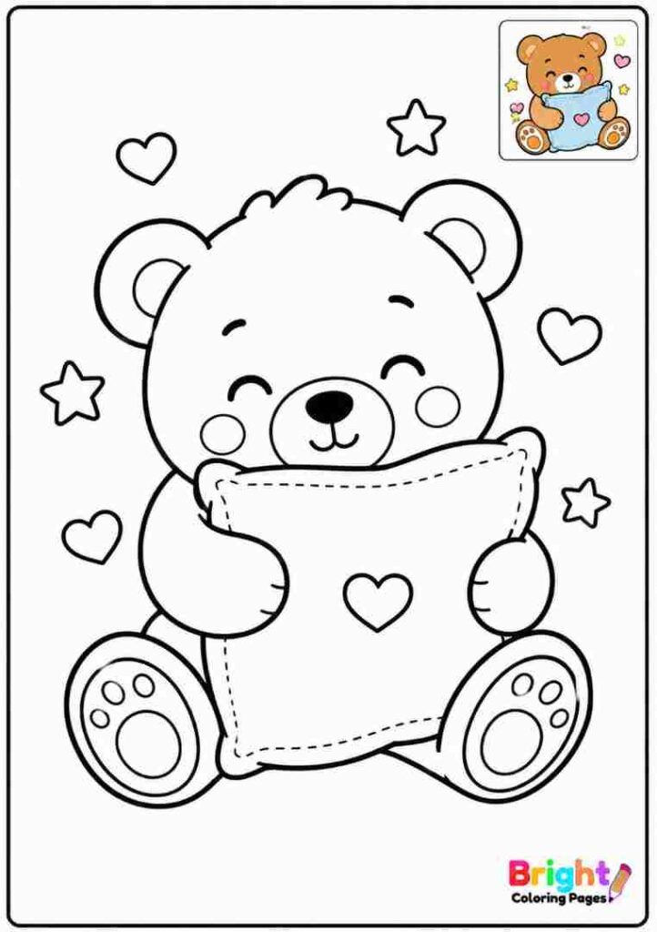Cozy Teddy Bear Hug coloring page for kids 