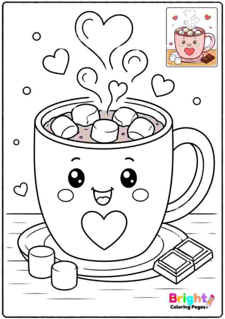 Cozy Hot Cocoa Cup coloring page for kids 