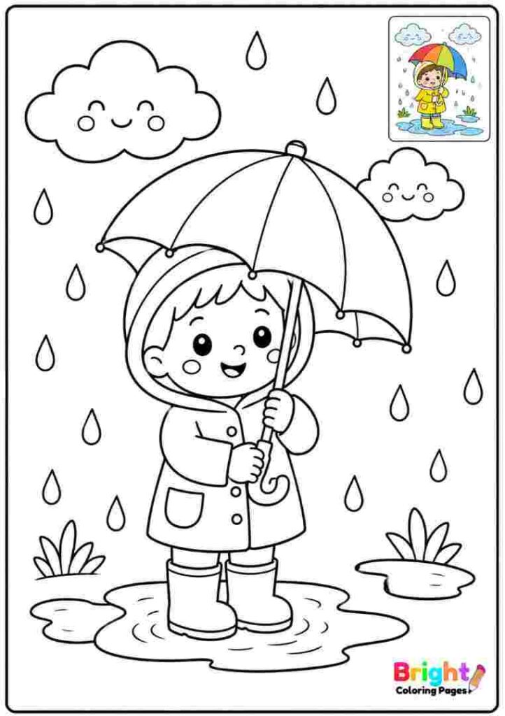 Rainy Day Umbrella Coloring Page for kids 