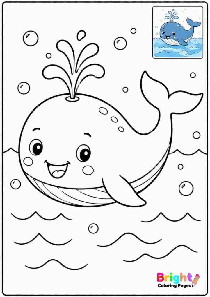 Friendly Whale coloring page for kids 
