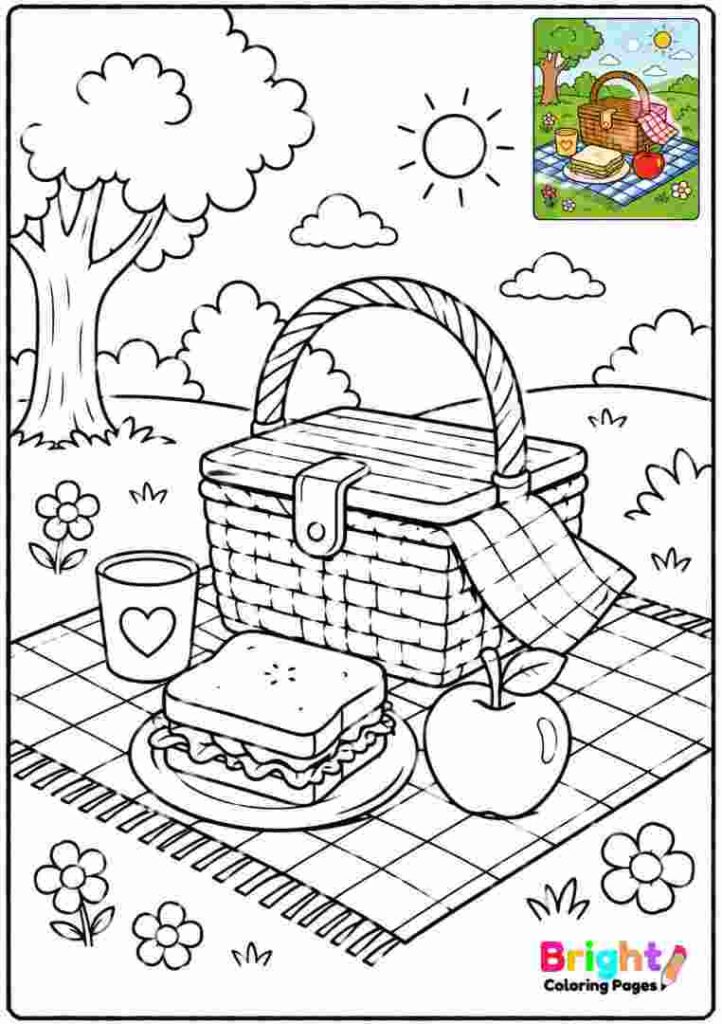 Peaceful Picnic Scene Coloring Page for Kids 