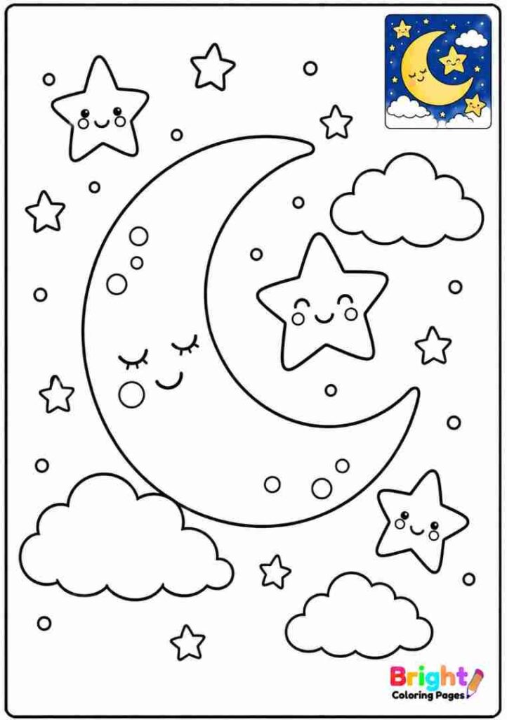 Smiling Star and Moon coloring page 