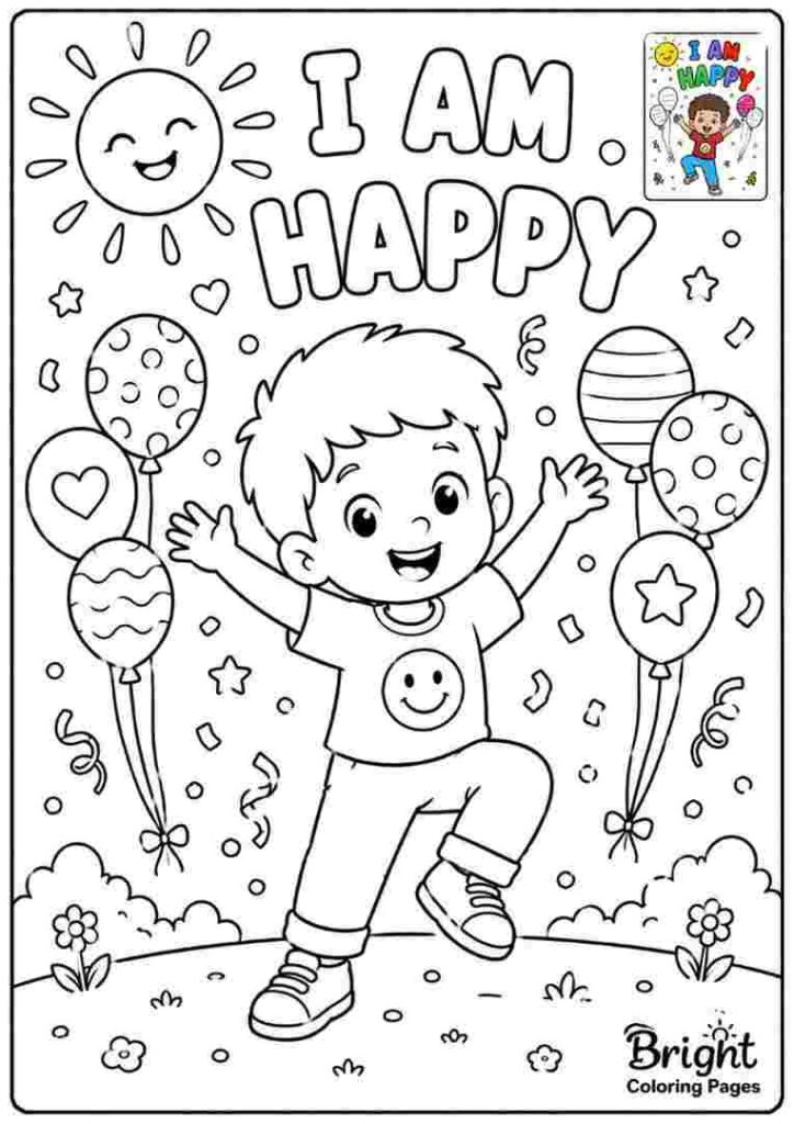 I am happy - Positive Affirmations Coloring Pages For Kids 