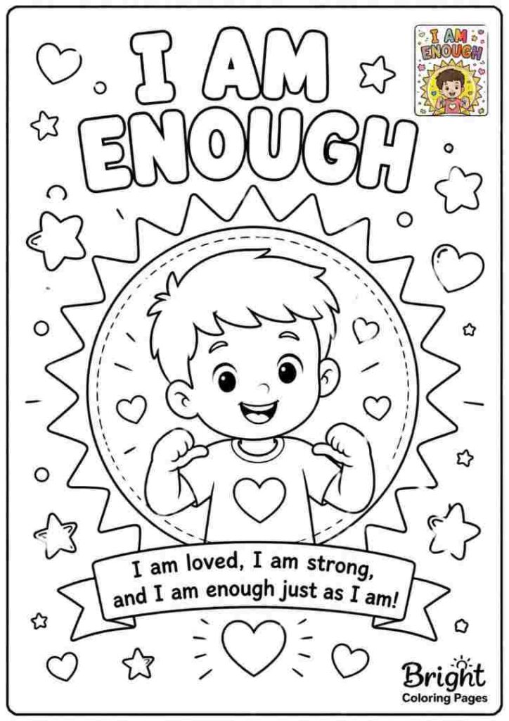 I am enough - Positive Affirmations Coloring Pages For Kids 