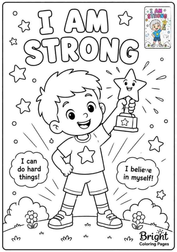 I am strong - Positive Affirmations Coloring Pages For Kids 