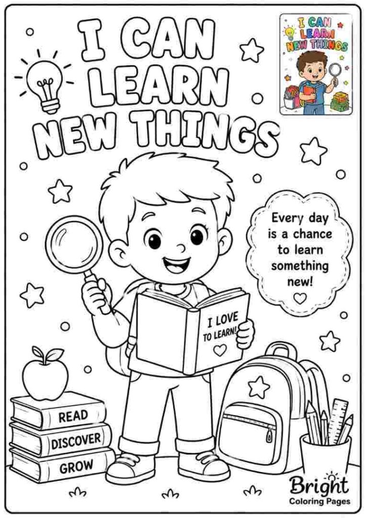 I can learn new things - Positive Affirmations Coloring Pages For Kids 