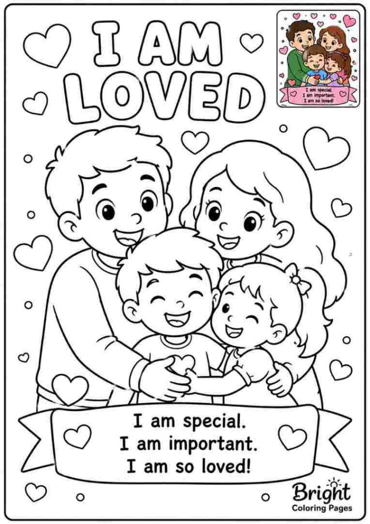 I am loved - Positive Affirmations Coloring Pages For Kids 