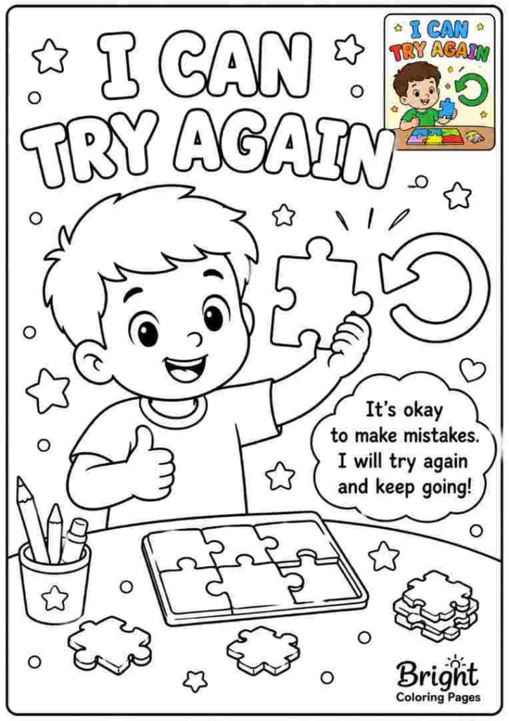 I can try again - Positive Affirmations Coloring Pages For Kids
