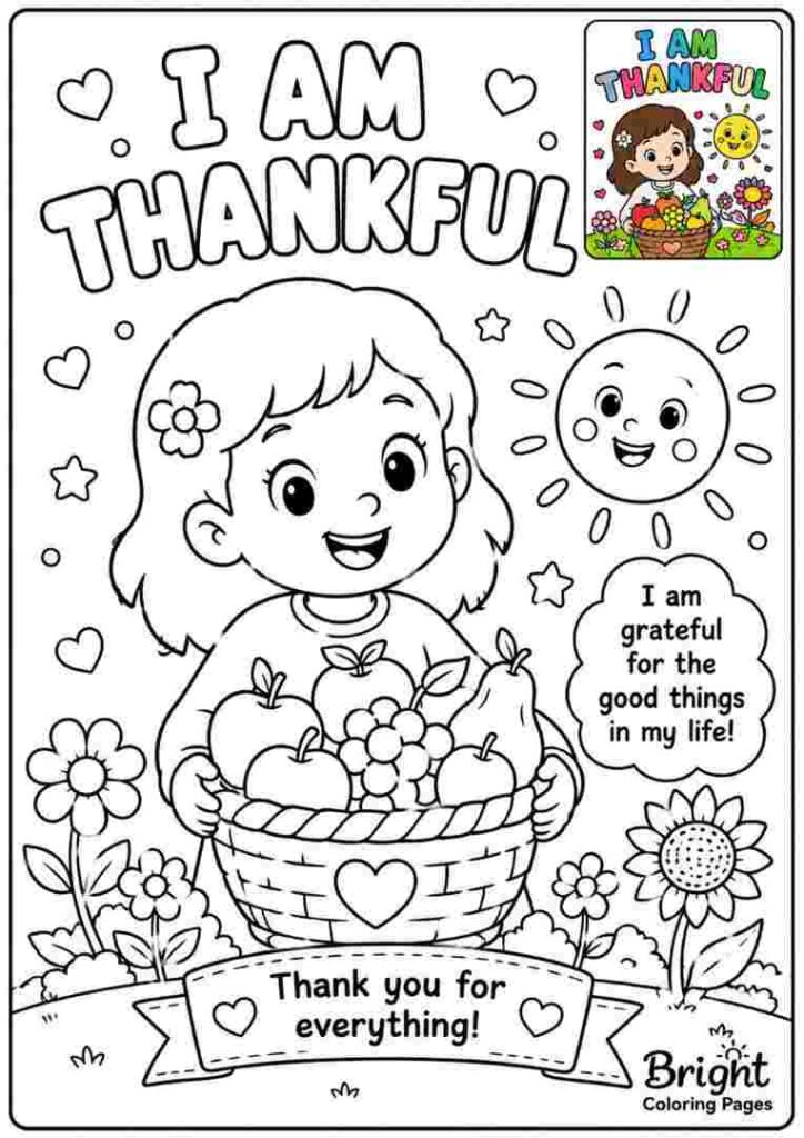 I am thankful - Positive Affirmations Coloring Pages For Kids 