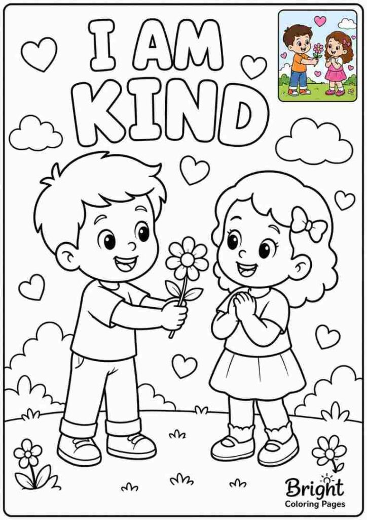 I am Kind - Positive Affirmations Coloring Pages For Kids 