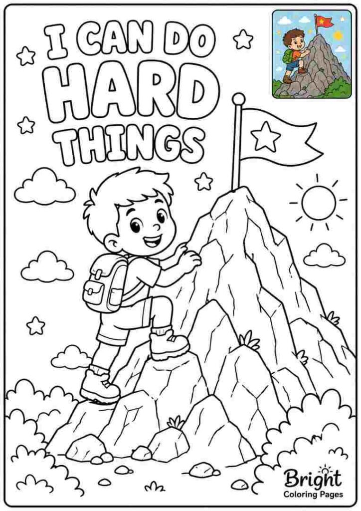 I can do hard things - Positive Affirmations Coloring Pages For Kids 