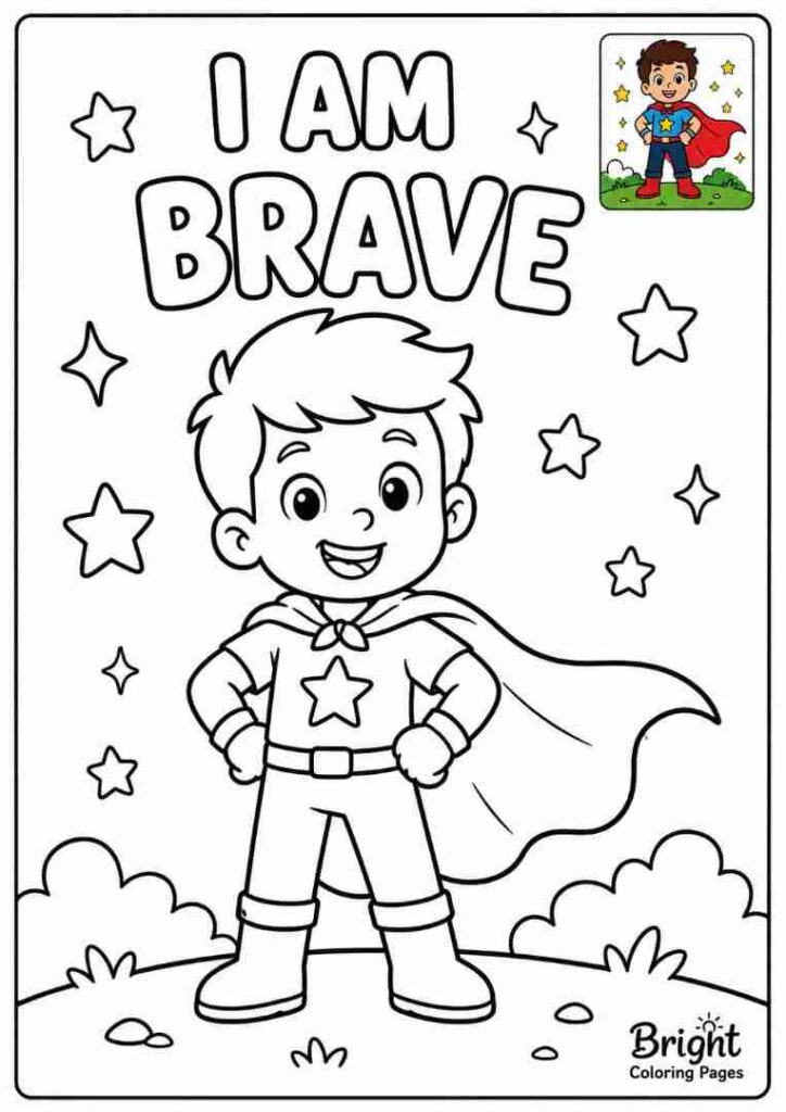 I am Brave - Positive Affirmations Coloring Pages For Kids 