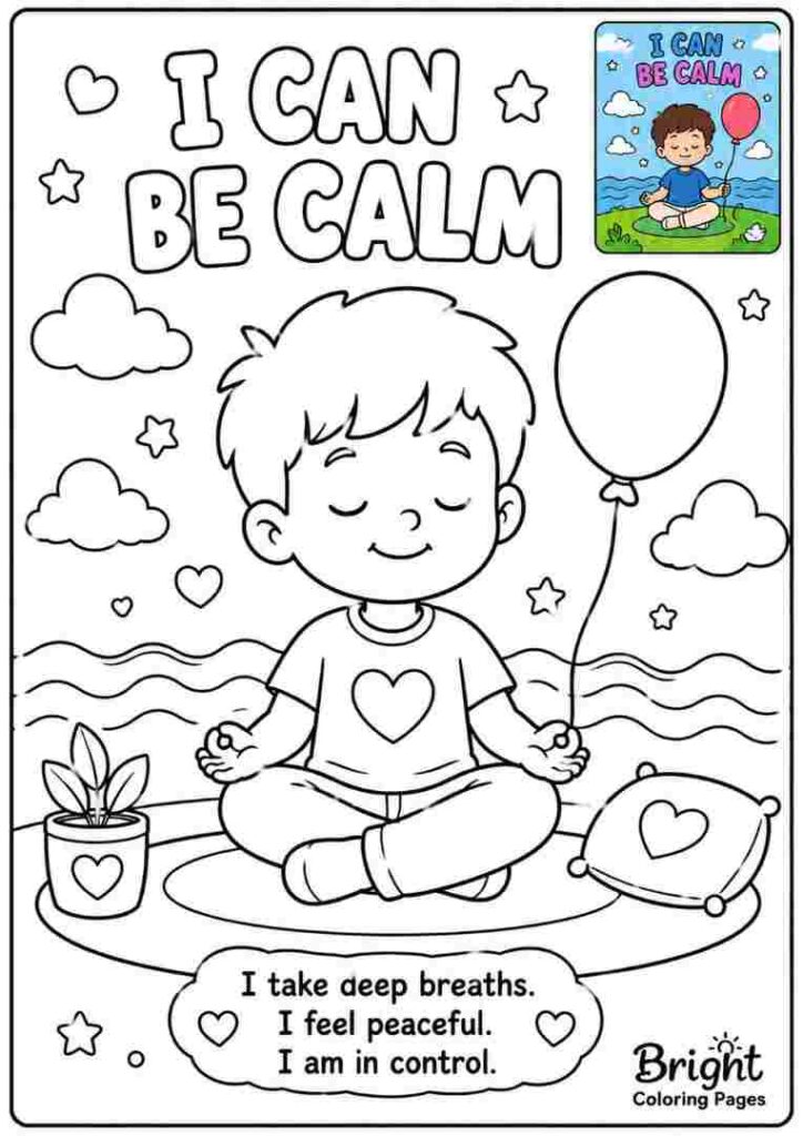 I can be calm - Positive Affirmations Coloring Pages For Kids 