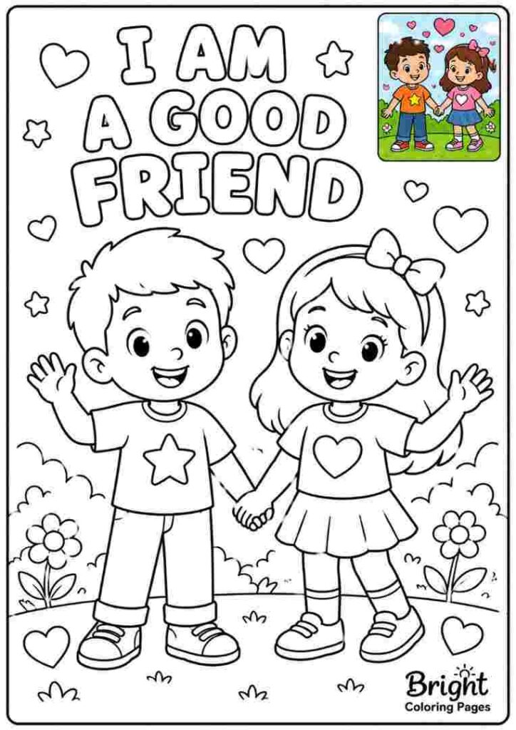 I am a good friend - Positive Affirmations Coloring Pages For Kids 