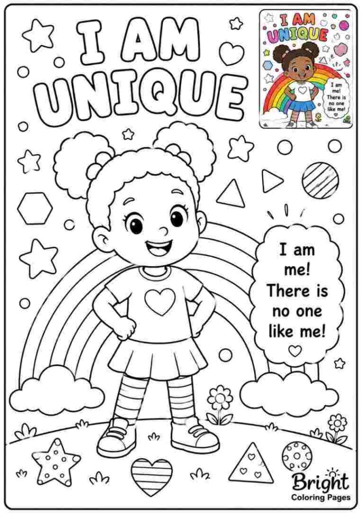 I am unique - Positive Affirmations Coloring Pages For Kids 