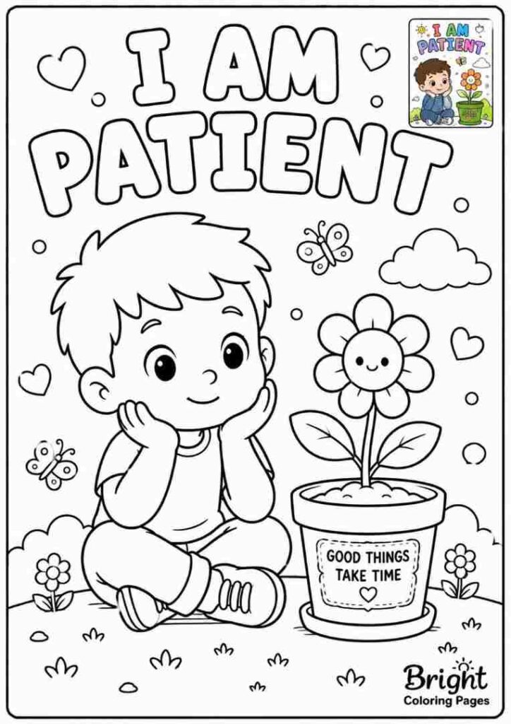 I am patient - Positive Affirmations Coloring Pages For Kids 