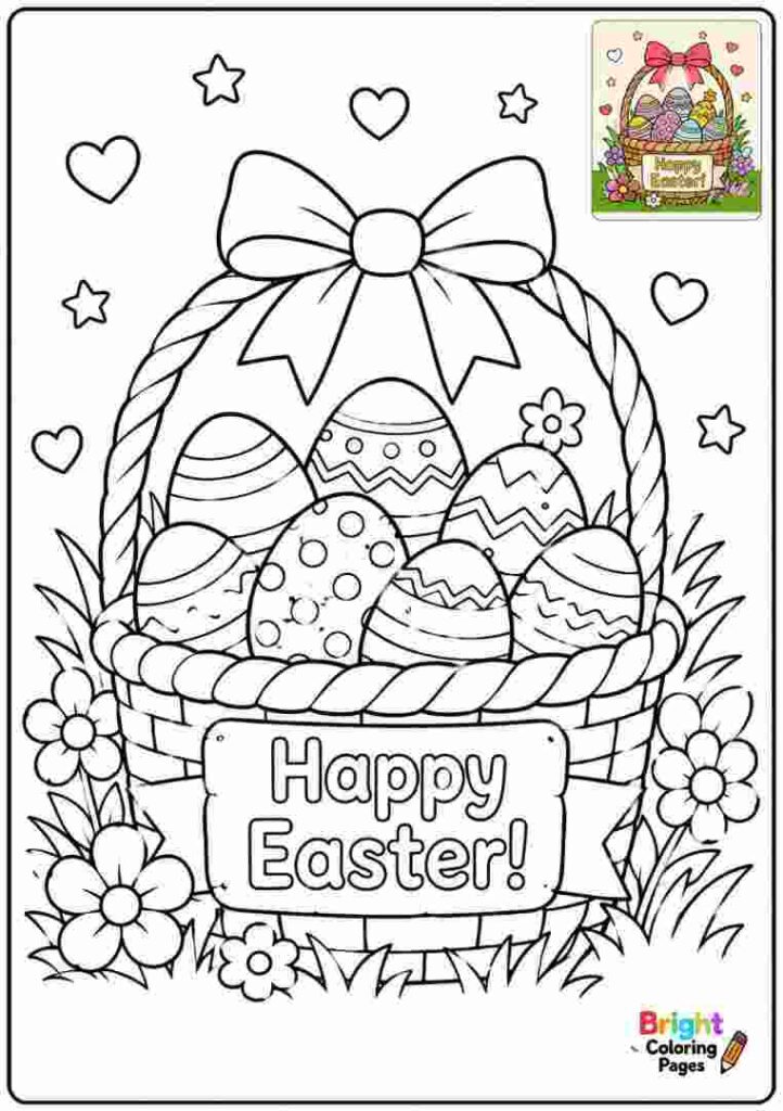 Happy Easter Egg Basket Coloring Pages 